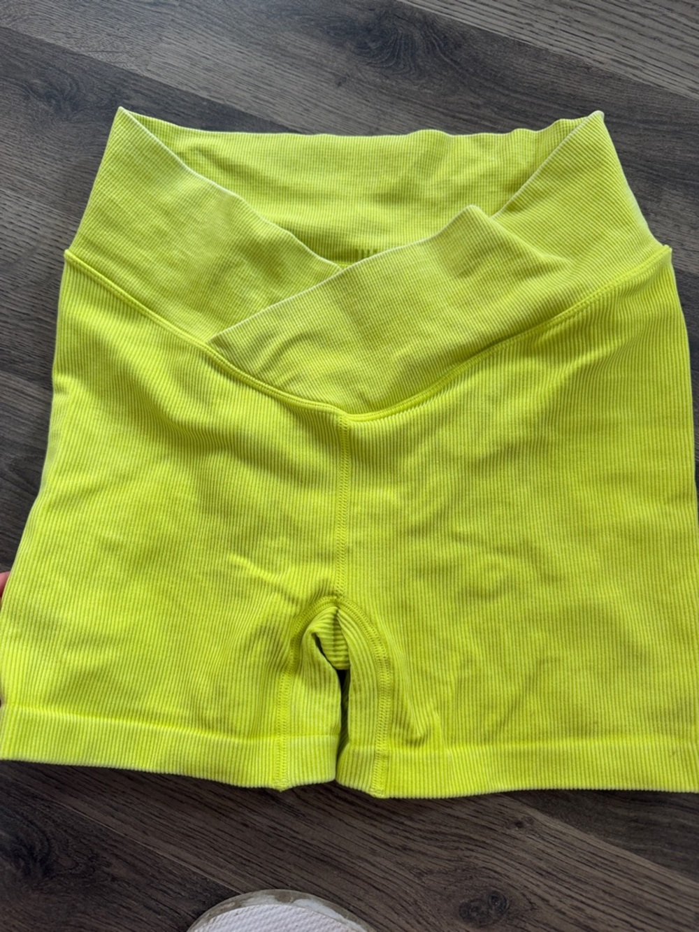 High-Waist Ribbed Neon Yellow Workout Shorts